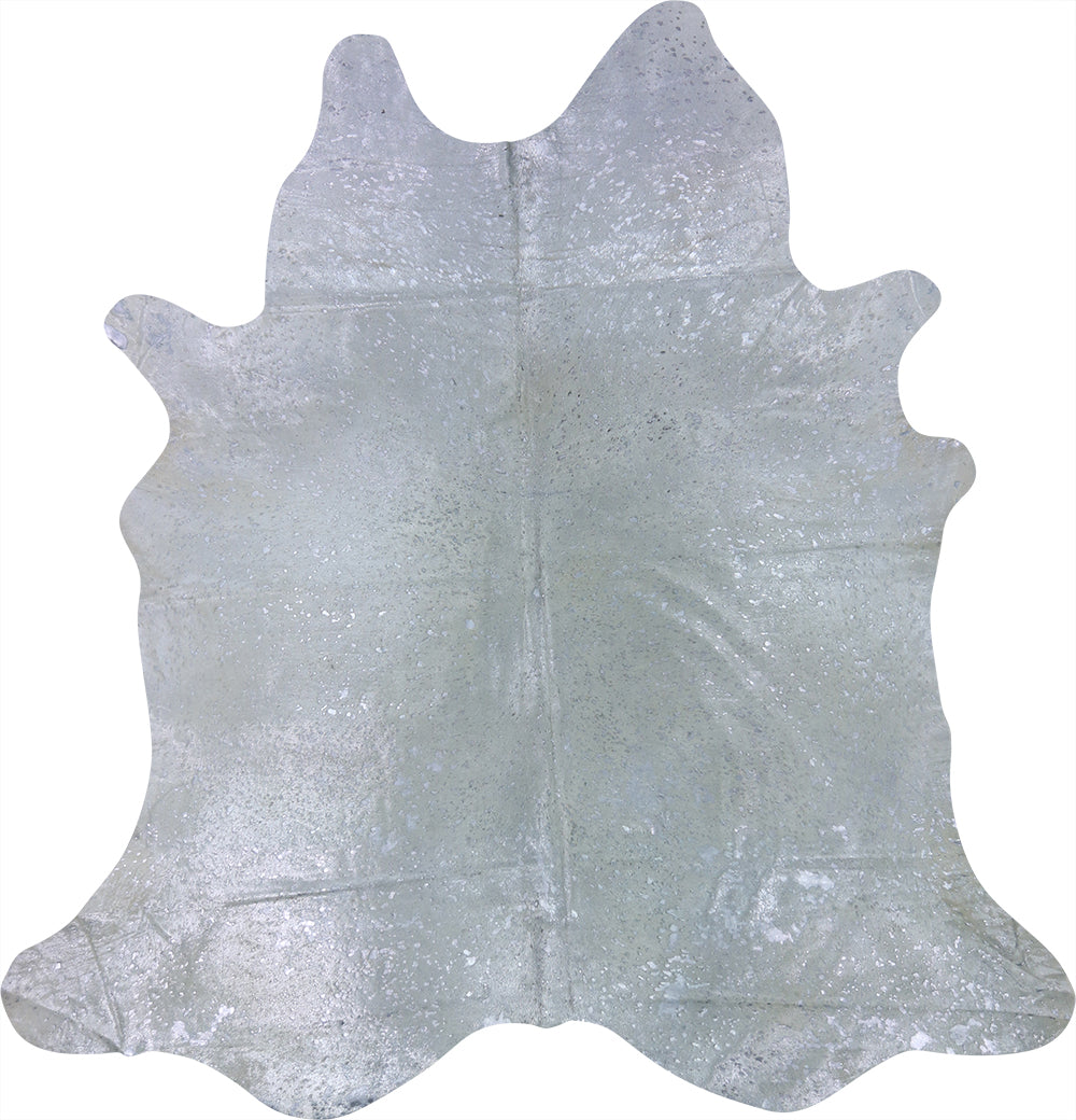 Premium Natural Brazilian Cowhide Metallic Silver on Off-White Large 3–5 m²