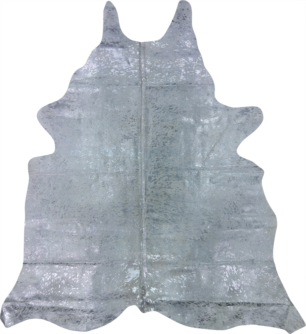 Premium Natural Brazilian Cowhide Metallic Silver on Off-White Large 3–5 m²