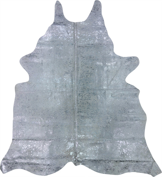 Premium Natural Brazilian Cowhide Metallic Silver on Off-White Large 3–5 m²