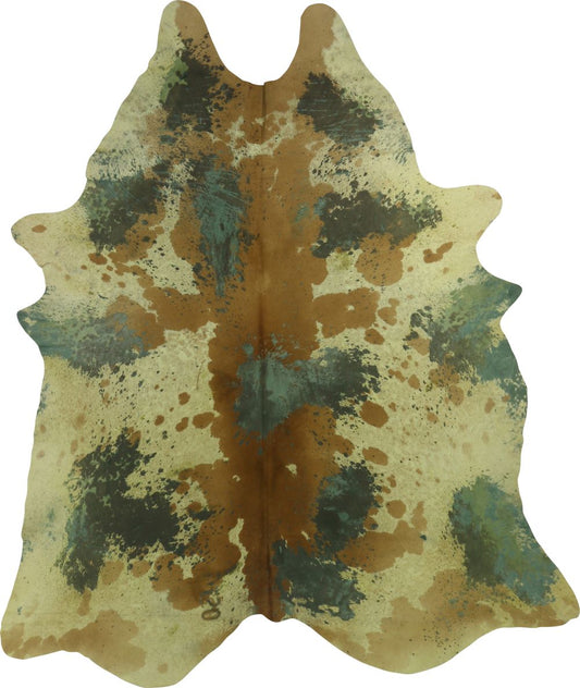 Premium Natural Brazilian Cowhide Acid Wash Green & Tan Large 3–5 m²