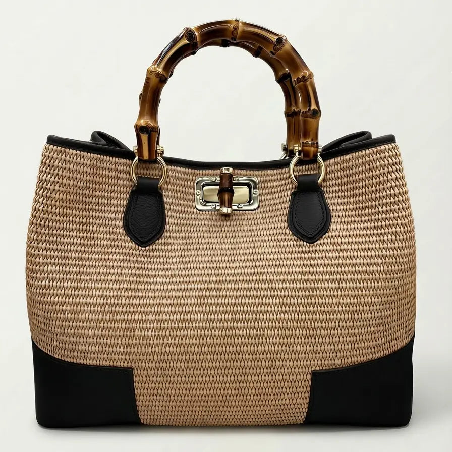 Ginevra Bamboo-Handle Raffia Bag by Clemés