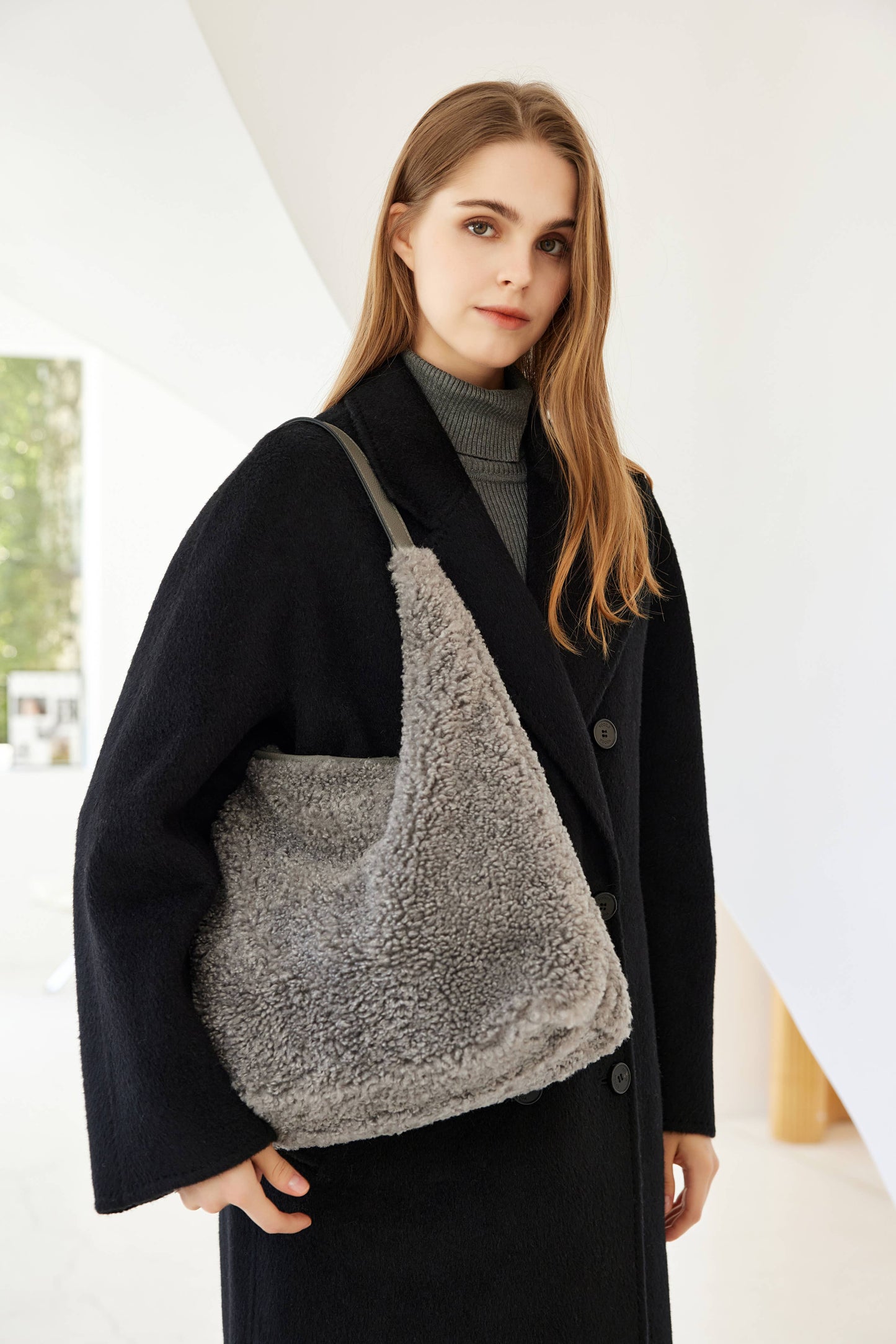 Anaïs Faux Shearling & Leather Hobo Handbag by Clemés
