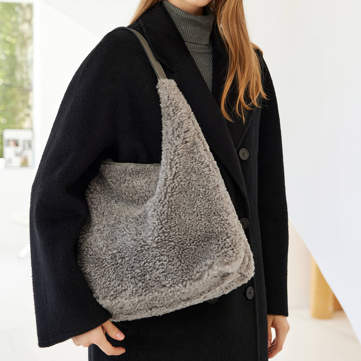 Anaïs Faux Shearling & Leather Hobo Handbag by Clemés