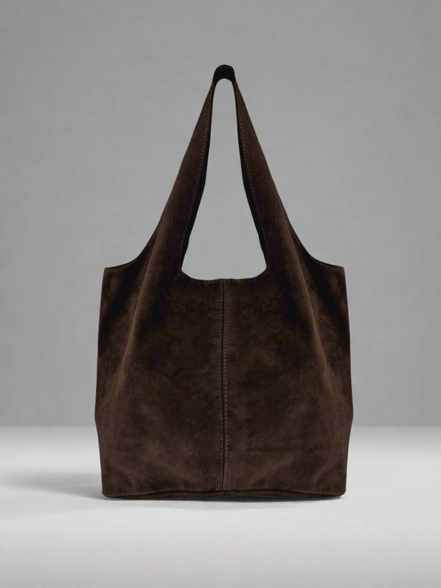 Giannina Suede Leather Shoulder Tote Bag With Internal Pouch by Clemés (Dark Chocolate)
