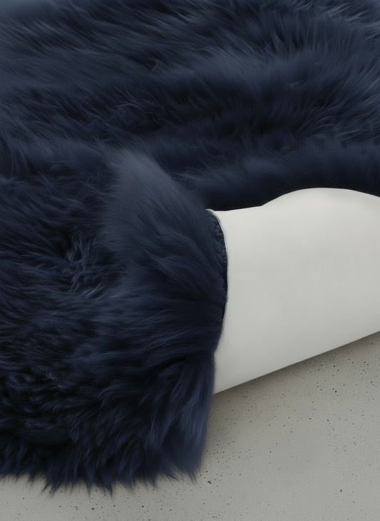 Natural Premium New Zealand Sheepskin Rug & Throw, Quad, W105 x L180 cm, Navy
