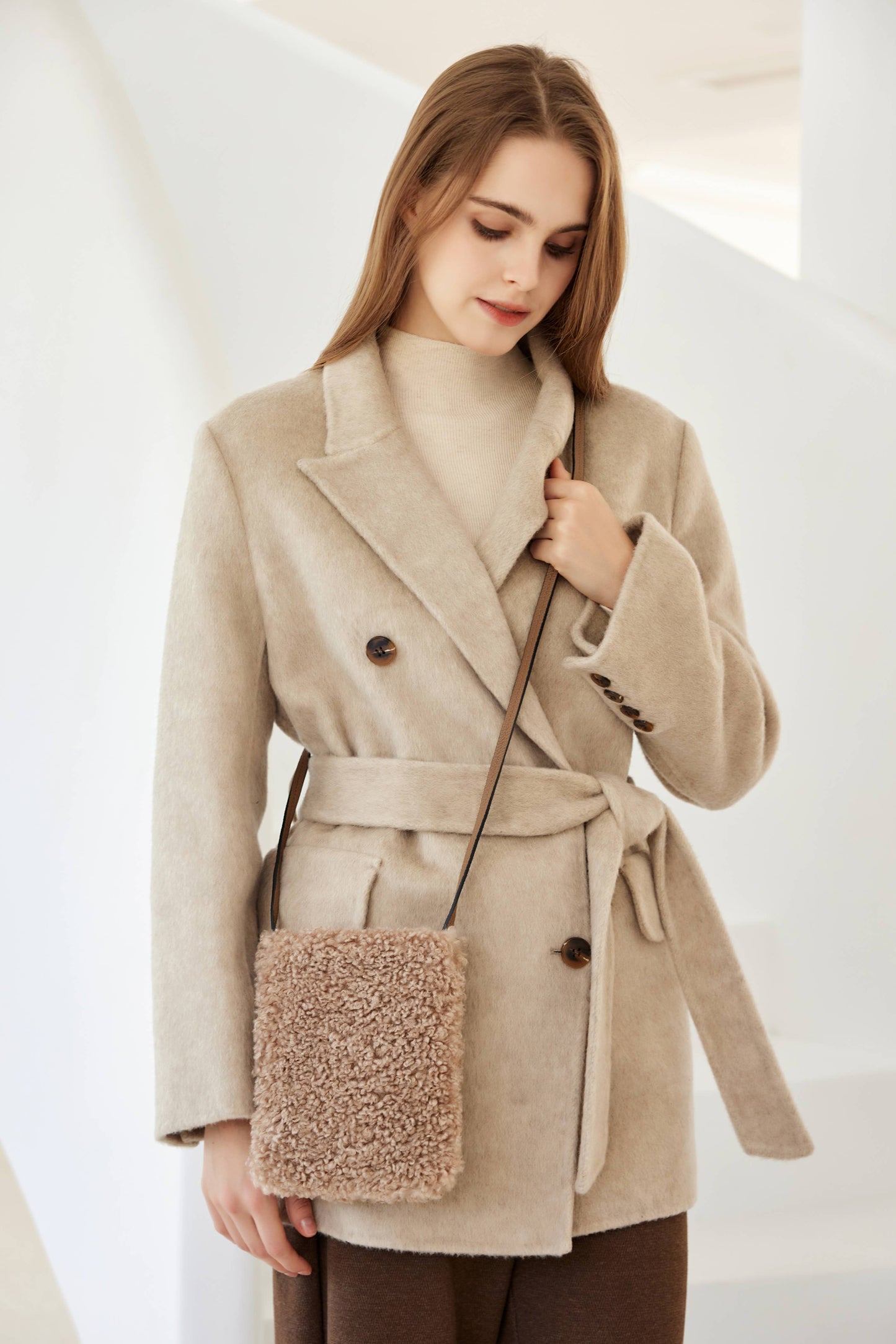 Pia Faux Shearling Phone Crossbody Bag by Clemés