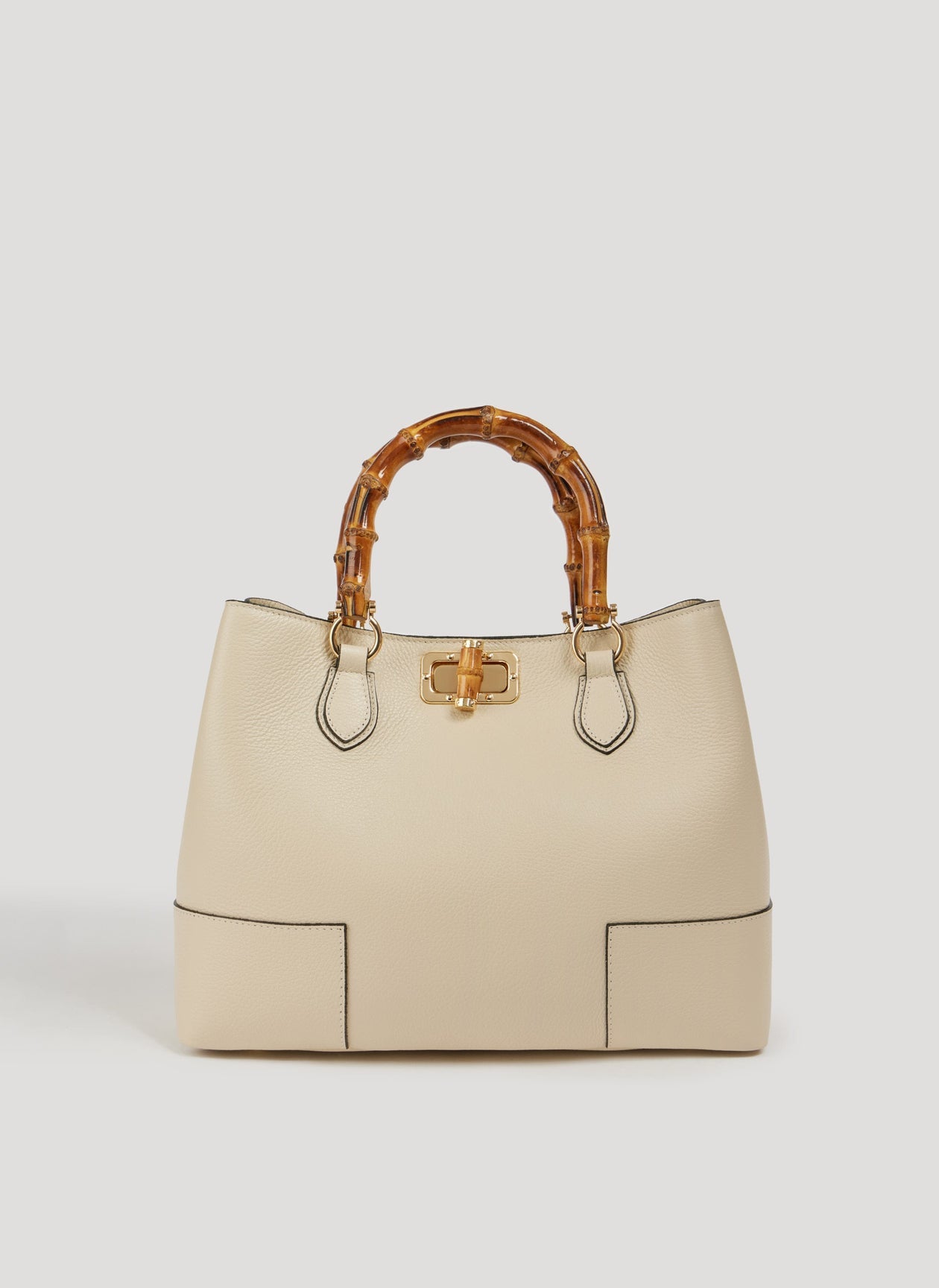 Ginevra Bamboo-Handle Leather Bag by Clemés in White, studio shot