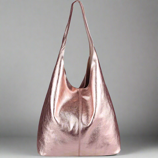 Silvia Metallic Suede Leather Slouch Shoulder Bag by Clemés, Pink