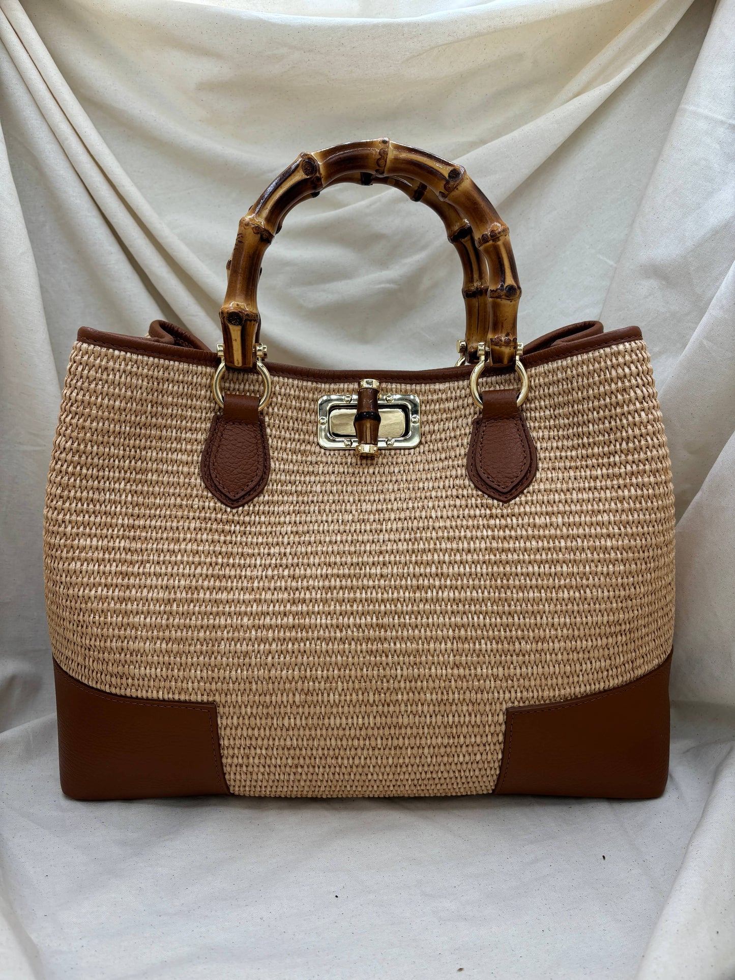 Ginevra Bamboo-Handle Raffia Bag by Clemés