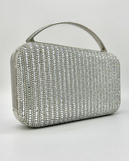 Odette Crystal Minaudière Clutch with Gold Handle by Clemés
