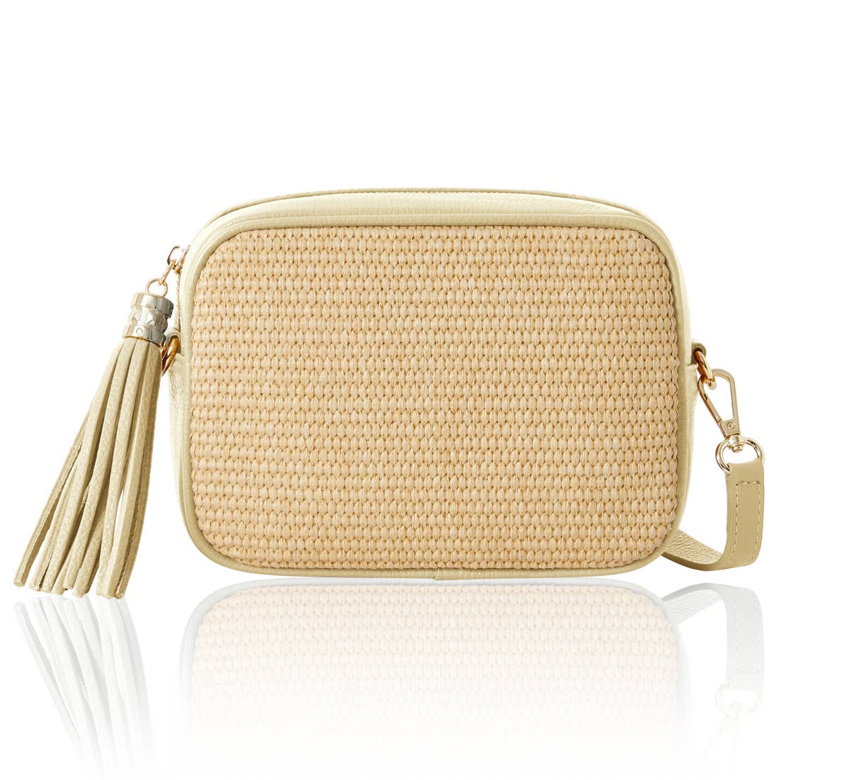 Éloise Raffia & Leather Tassel Camera Crossbody Bag by Clemés