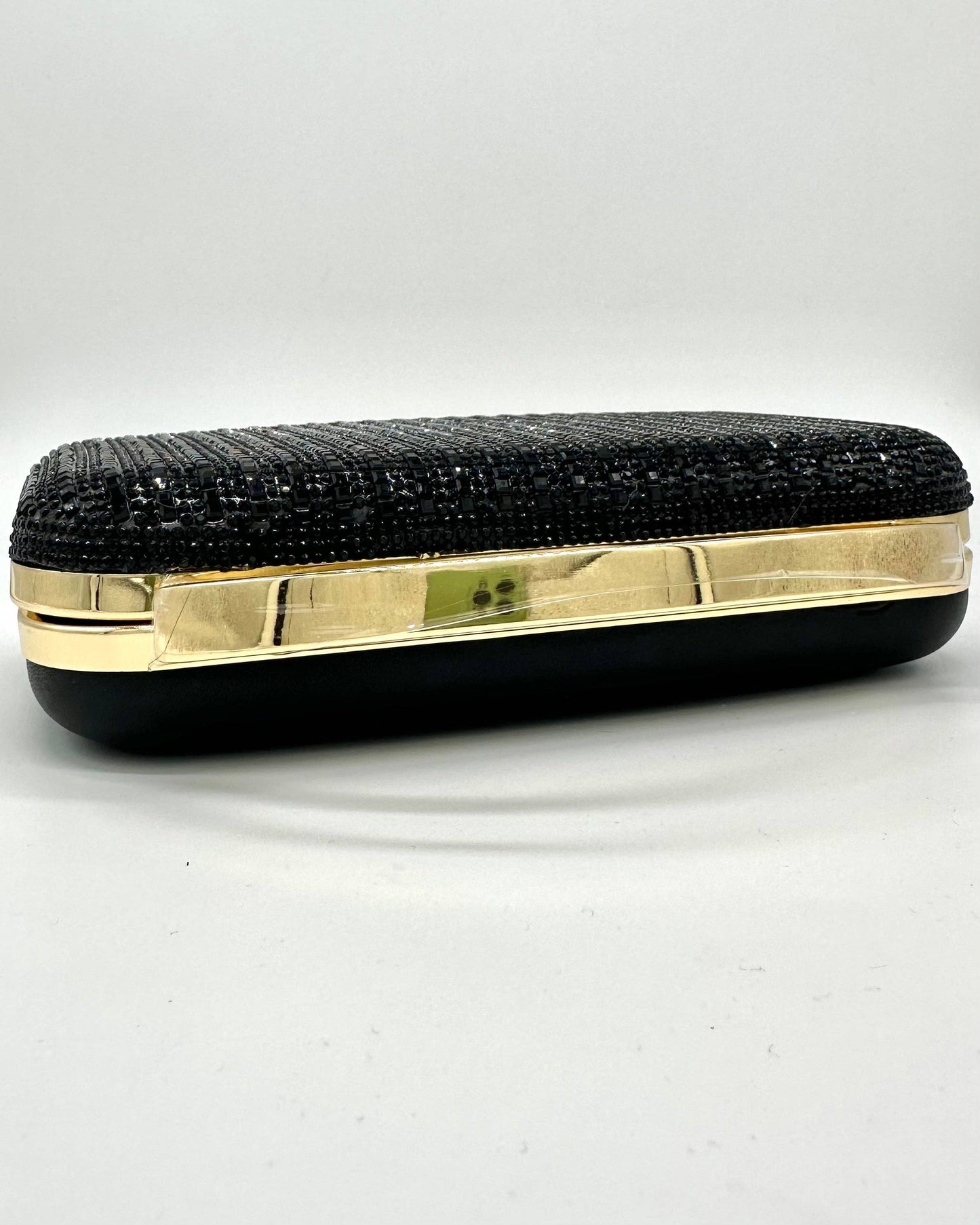 Odette Crystal Minaudière Clutch with Gold Handle by Clemés