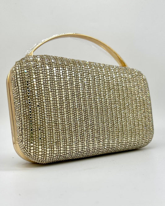 Odette Crystal Minaudière Clutch with Gold Handle by Clemés