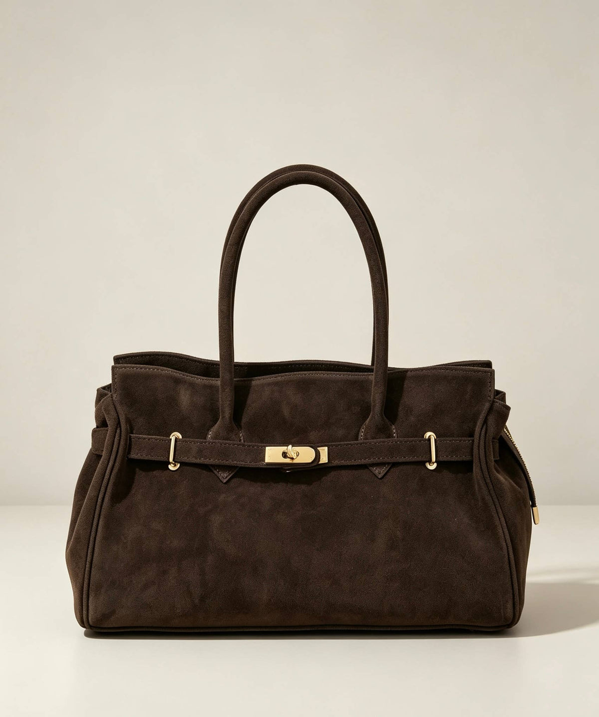Zoe Suede Tote by Clemés - Dark Brown - front