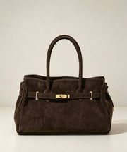 Zoe Suede Tote by Clemés - Dark Brown - front