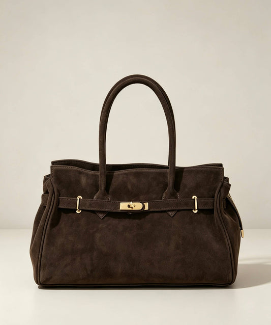 Zoe Suede Tote by Clemés - Dark Brown - front