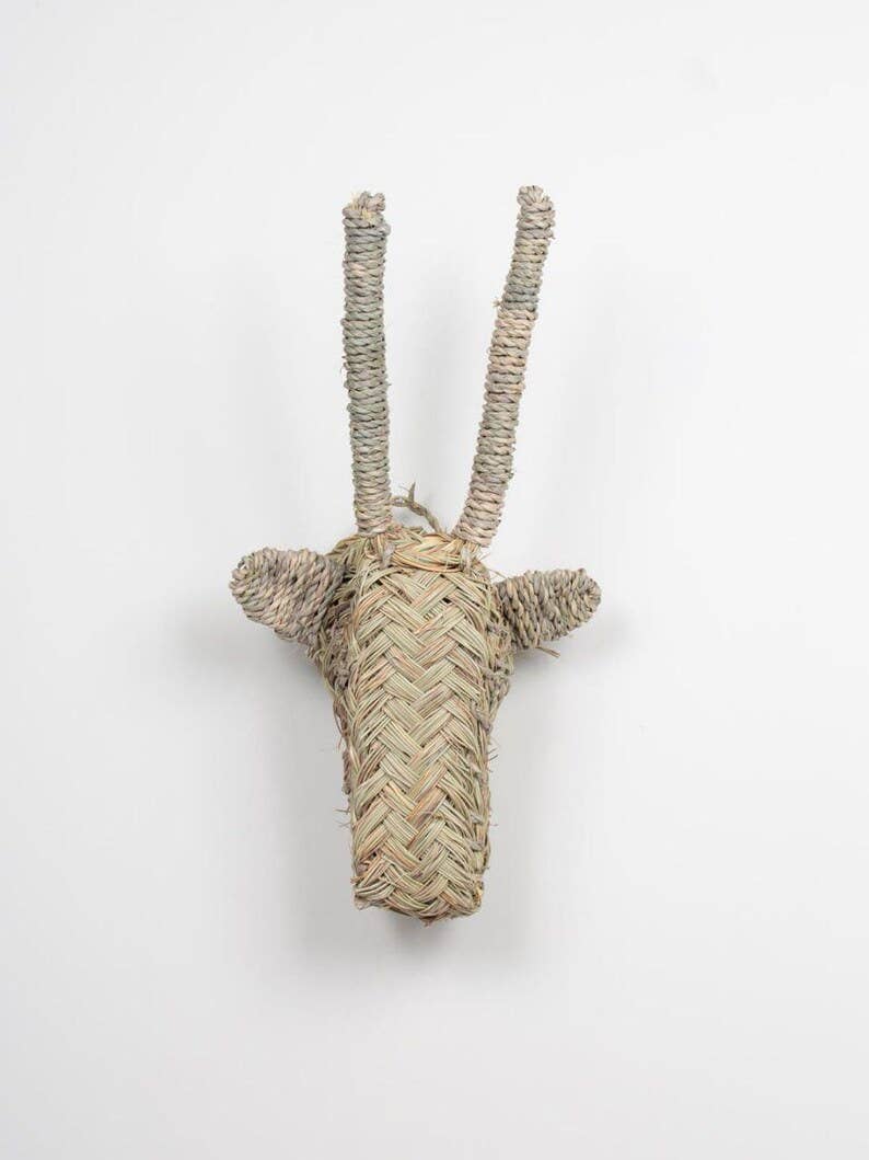 Handwoven Palm Leaf Antelope Wall Decor,Moroccan Animal Head