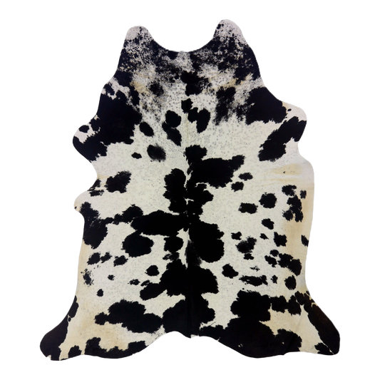 Black and white cowhide rug, cut-out on transparent background