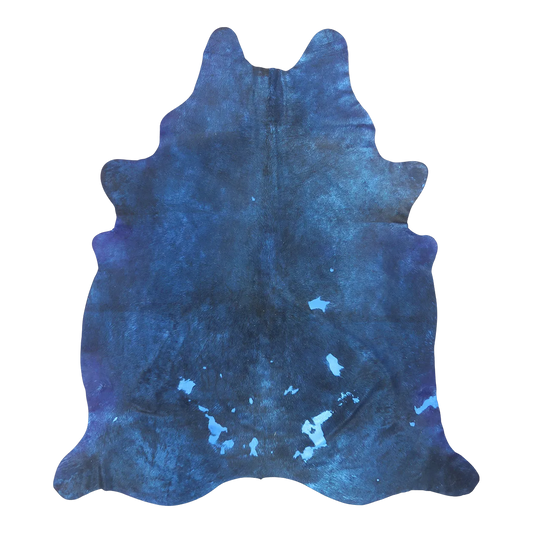 Metallic navy blue cowhide rug, cut-out on transparent background