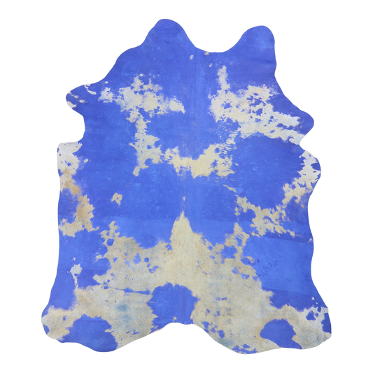 Acid wash cobalt blue cowhide rug, cut-out on transparent background