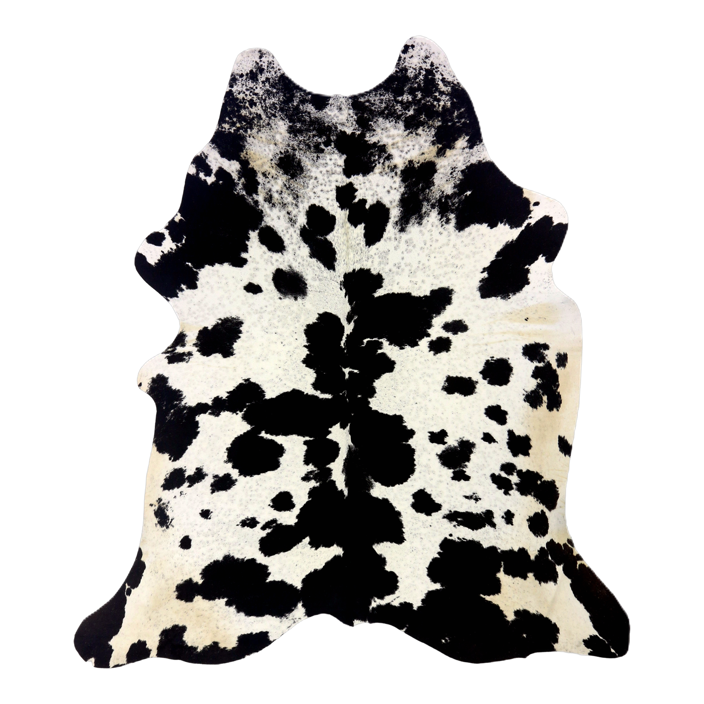 Black and white cowhide rug, cut-out on transparent background