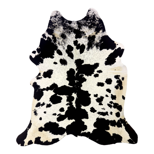 Black and white cowhide rug, cut-out on transparent background