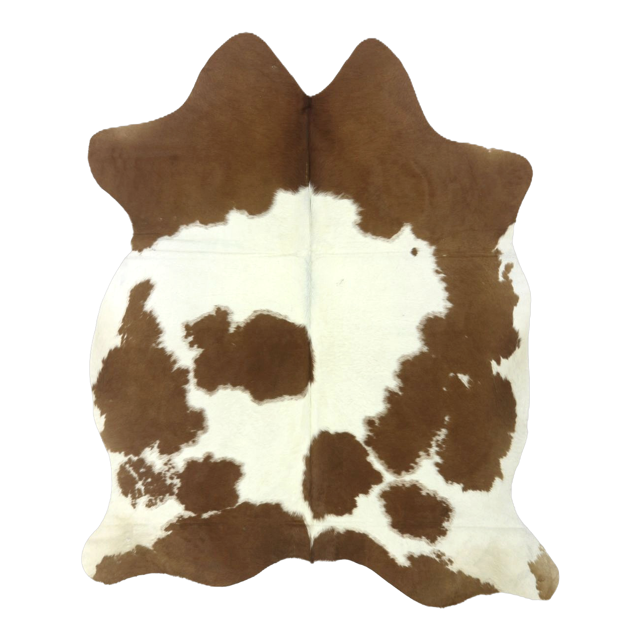 Brown and white cowhide rug, cut-out on transparent background