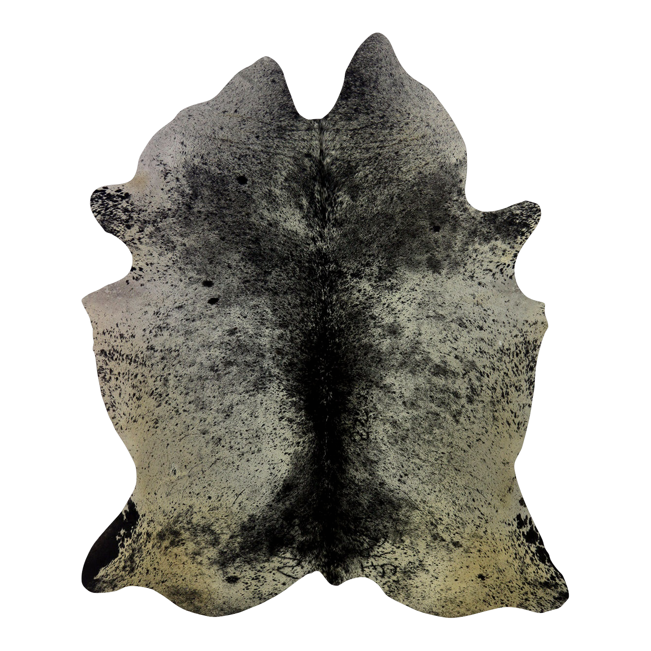 Black and white speckled cowhide rug, cut-out on transparent background