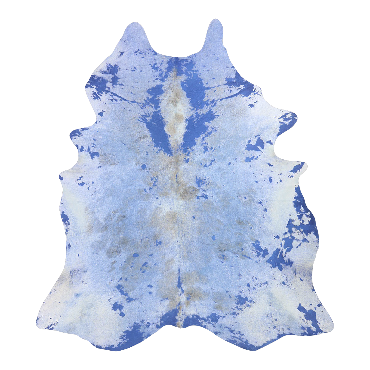Acid wash blue cowhide rug, cut-out on transparent background