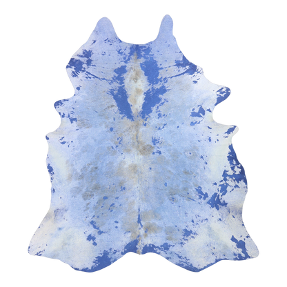 Acid wash blue cowhide rug, cut-out on transparent background