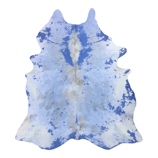 Acid wash blue cowhide rug, cut-out on transparent background