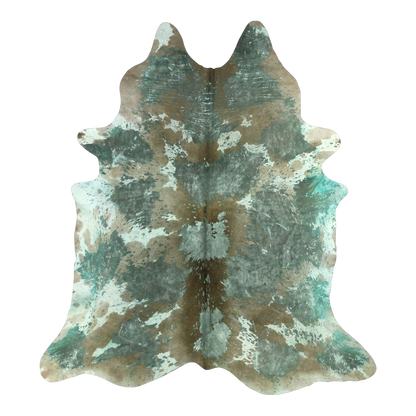 Acid wash teal cowhide rug, cut-out on transparent background