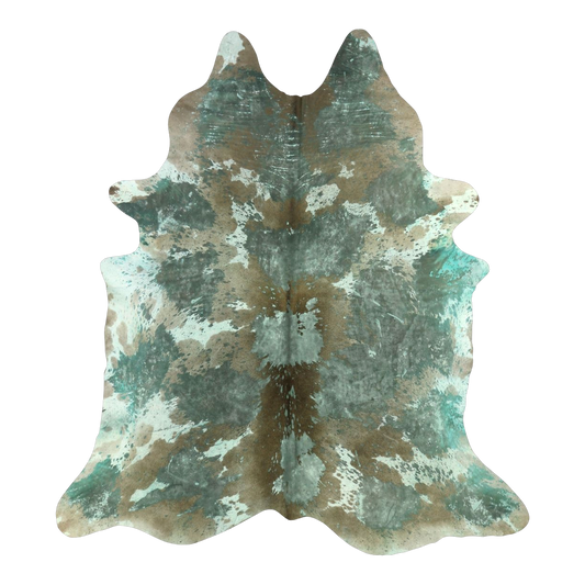 Acid wash teal cowhide rug, cut-out on transparent background
