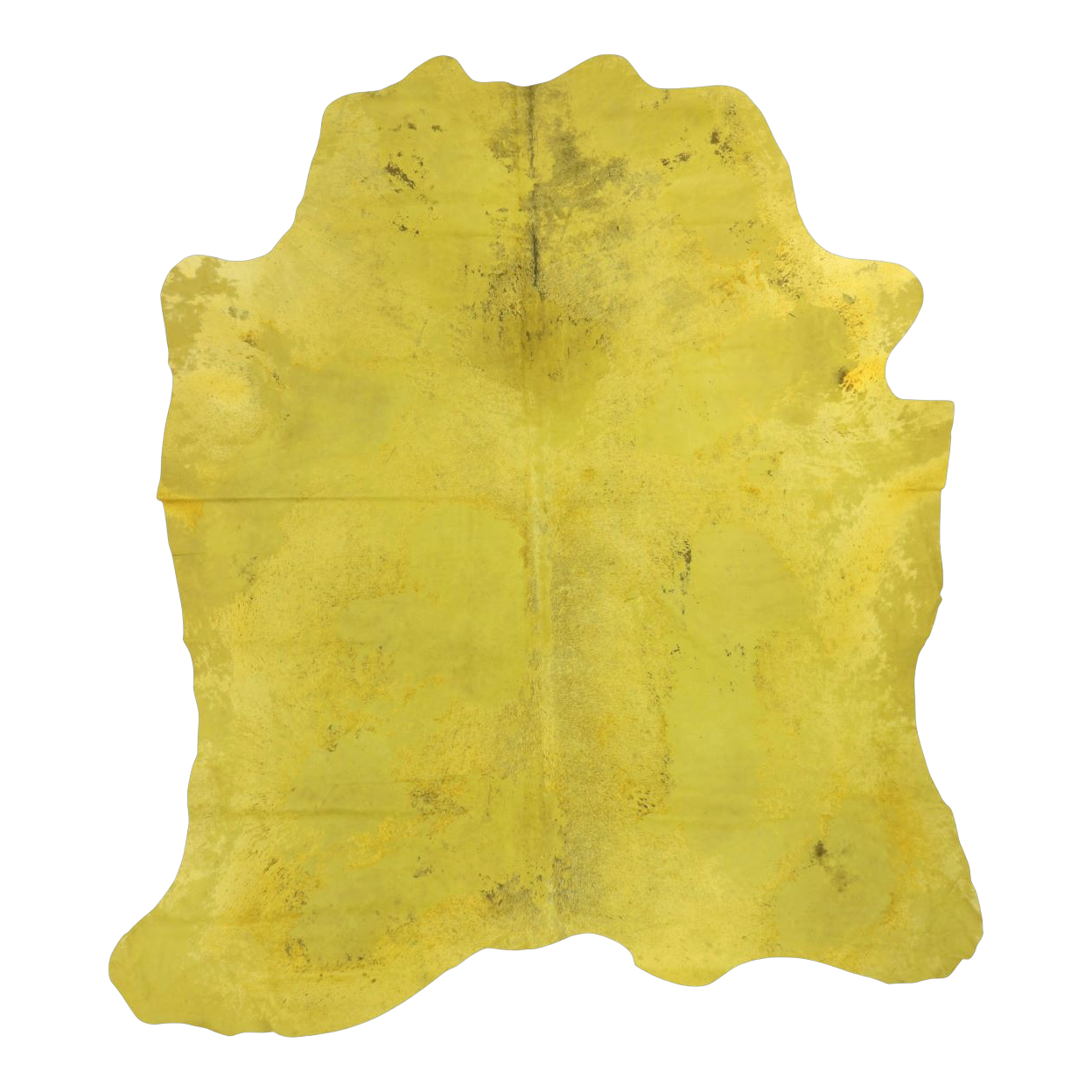 Acid wash yellow cowhide rug, cut-out on transparent background