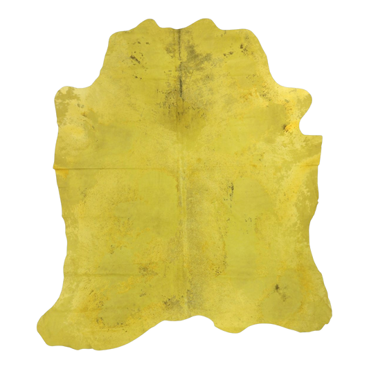 Acid wash yellow cowhide rug, cut-out on transparent background