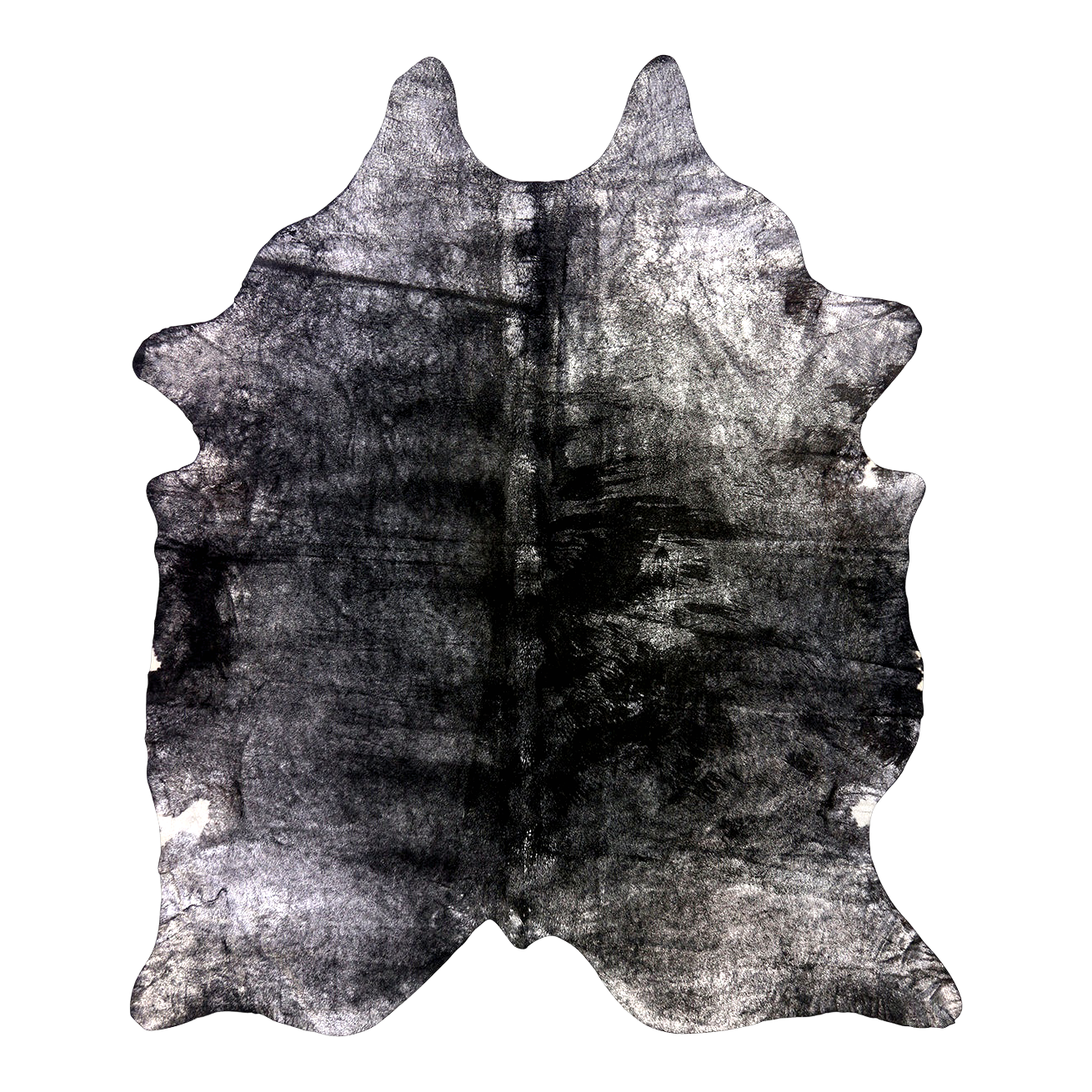 Metallic silver on black cowhide rug, cut-out on transparent background
