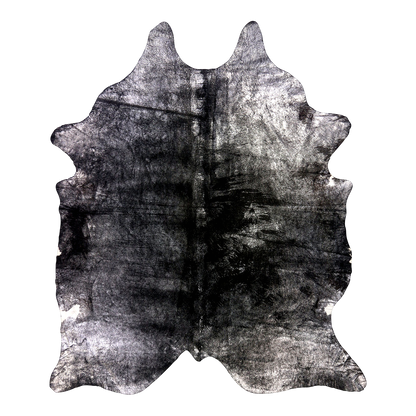 Metallic silver on black cowhide rug, cut-out on transparent background