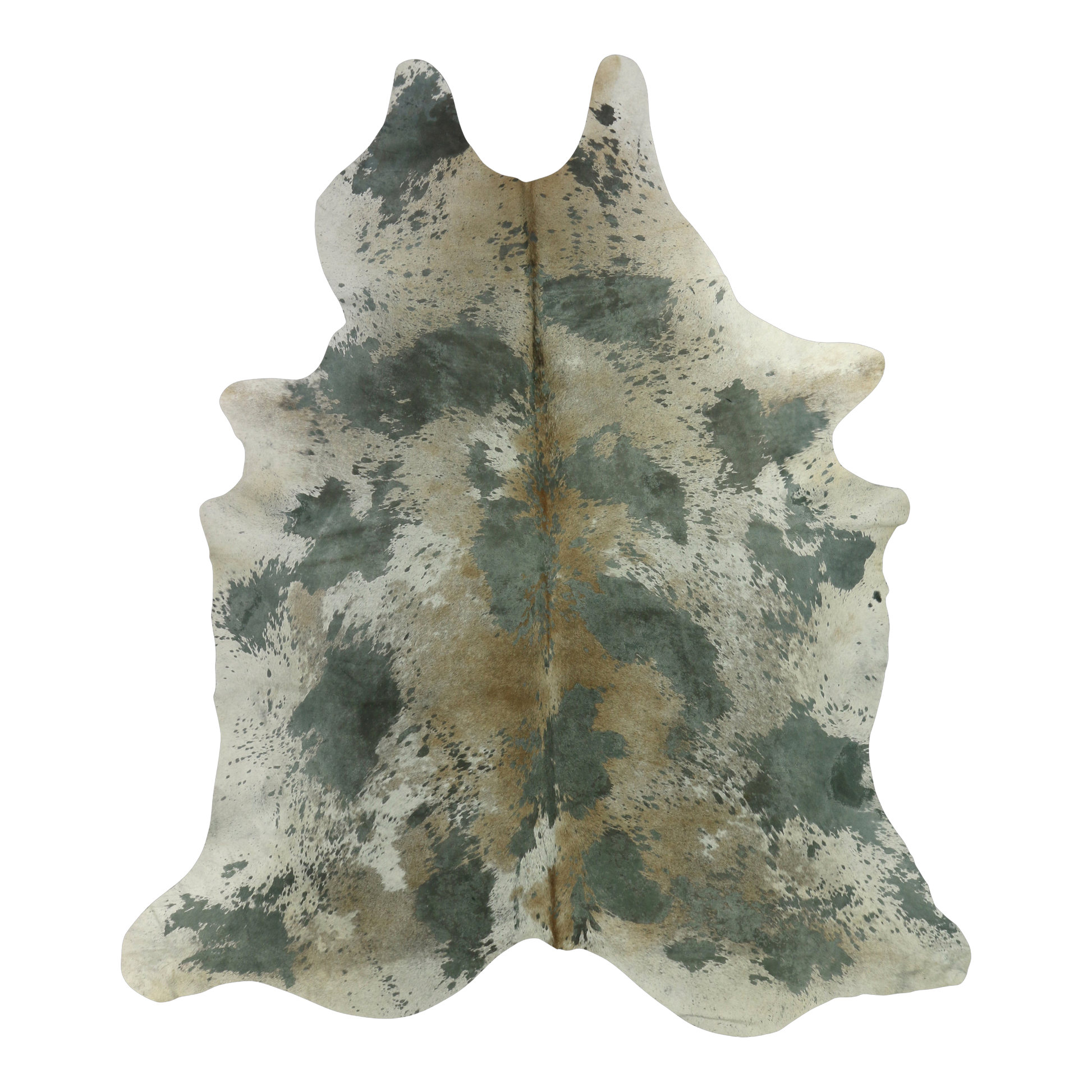 Acid wash sage green cowhide rug, cut-out on transparent background