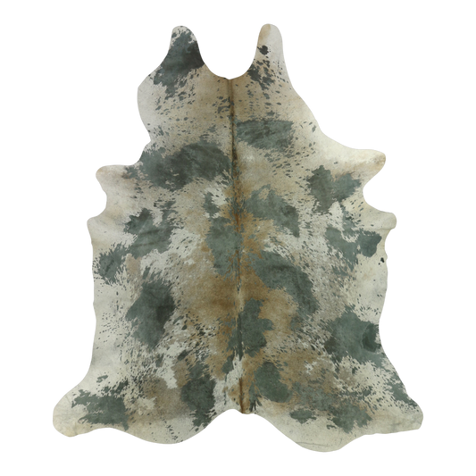 Acid wash sage green cowhide rug, cut-out on transparent background