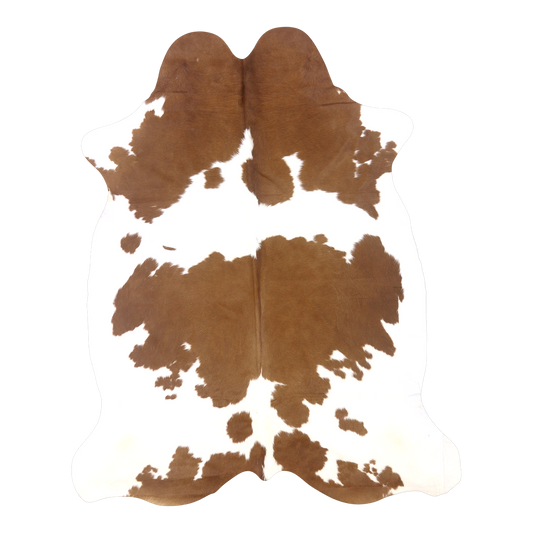 Brown and white cowhide rug, cut-out on transparent background