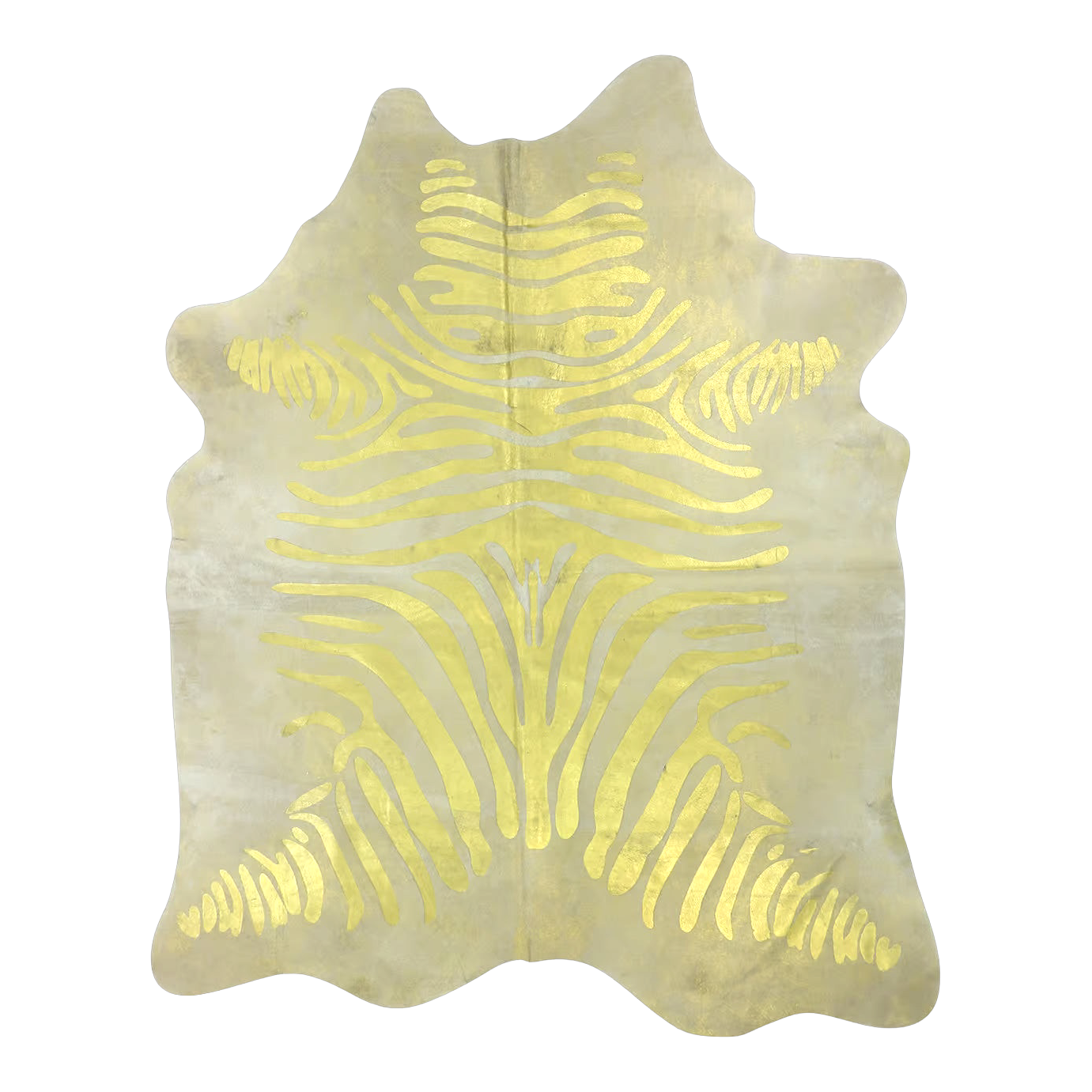 Metallic zebra print cowhide rug, cut-out on transparent background