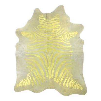 Metallic zebra print cowhide rug, cut-out on transparent background