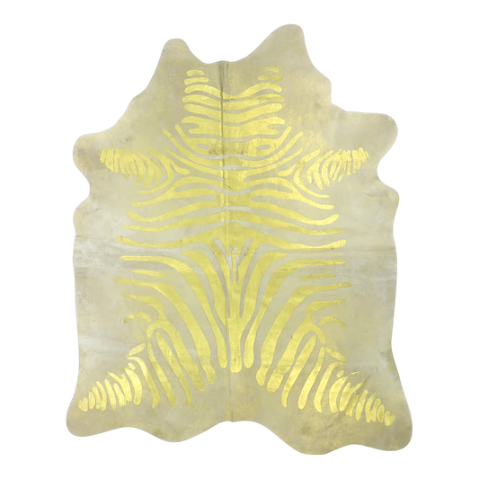 Metallic zebra print cowhide rug, cut-out on transparent background