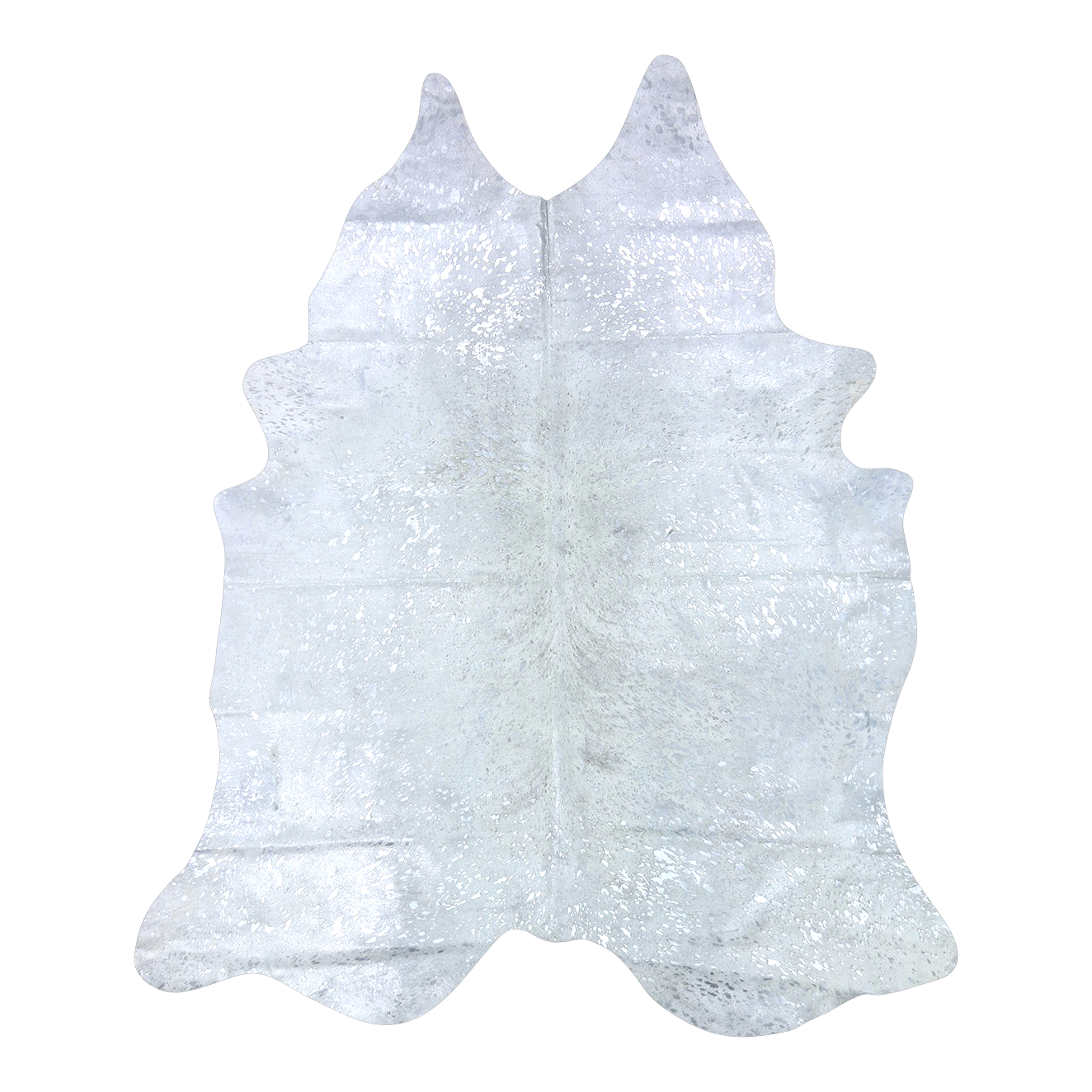 Metallic silver on off-white cowhide rug, cut-out on transparent background