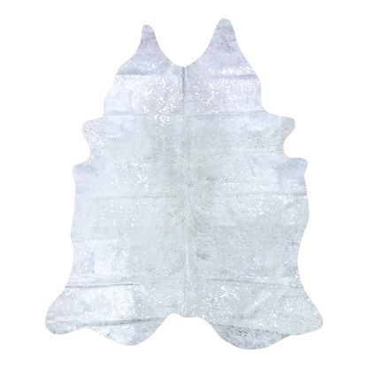 Metallic silver on off-white cowhide rug, cut-out on transparent background