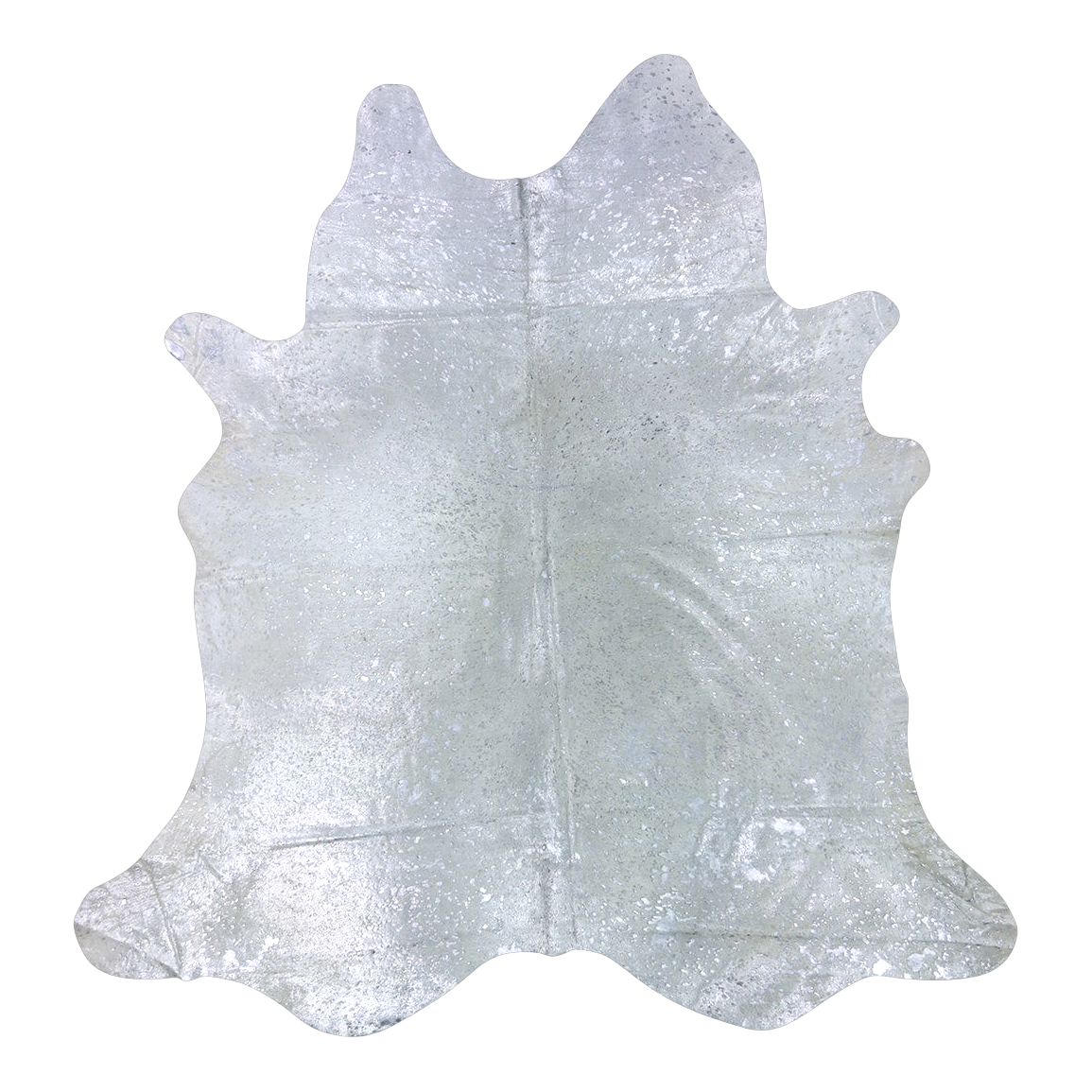 Metallic silver on off-white cowhide rug, cut-out on transparent background