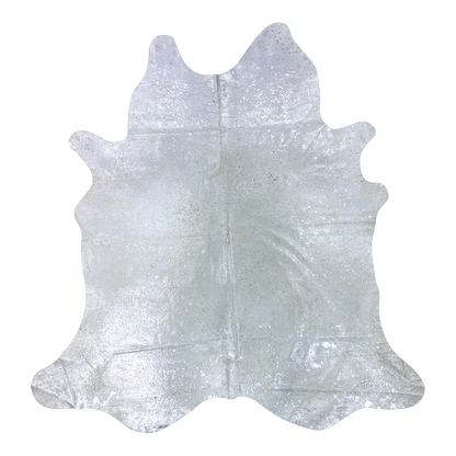 Metallic silver on off-white cowhide rug, cut-out on transparent background