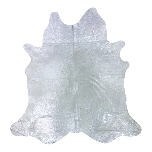 Metallic silver on off-white cowhide rug, cut-out on transparent background
