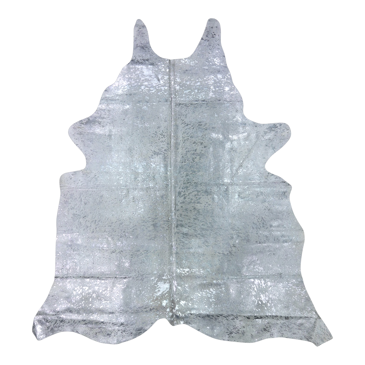 Metallic silver on off-white cowhide rug, cut-out on transparent background