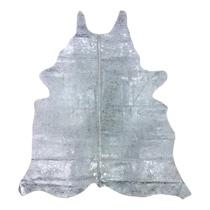 Metallic silver on off-white cowhide rug, cut-out on transparent background
